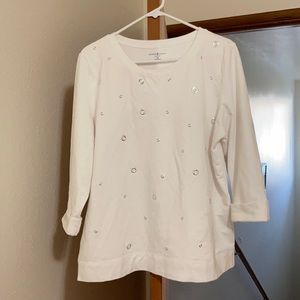 White 3/4 Sleeve Shirt with Grommet Detail